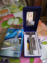 Afeitadora de seguridad para hombre, afeitadora Manual tradicional de doble filo cromado, afeitadora de seguridad + 1 hoja + 1 Estuche De Viaje profesional para el cuidado del cabello y la barba