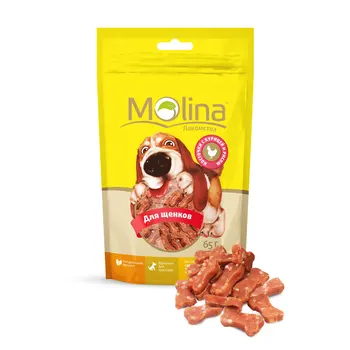 

Molina delicacy D/puppies bones with chicken and rice, 65g. 12 PCs