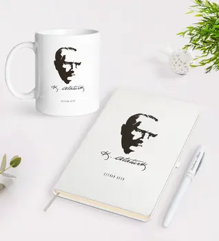 

Personalized Ataturk Themed White Notebook Pen Mug Seti-23