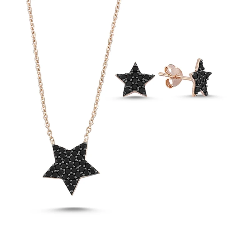 

Silver 925 Sterling Black Zircon Stone Star Set