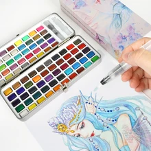 72/ 90 cores sólido aquarela pintura conjunto básico neon glitter pigmento para artistas iniciantes desenho com caixa de metal portátil