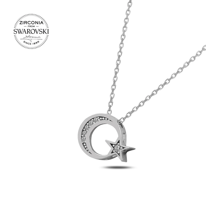 

Silver 925 Sterling Swarovski Zirconia Cubic Zirconia Moon Star Necklace