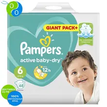 Подгузники Pampers Active Baby-Dry 13–18 кг, размер 6, 68шт