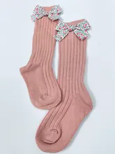 Calcetines con lazo Floral para niñas pequeñas, medias largas de algodón suave hasta la rodilla para bebés, Estilo Princesa a rayas para niños de 0 a 5 años