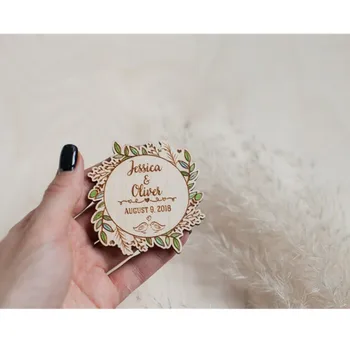 

Personalized Wedding Laser Save the Date Magnets,Floral Wreath wood rustic magnet, party favors gift Backyard wedding invitation