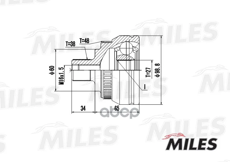 Шрус Ford Galaxy/Vw Sharan I 1.8t-2.8 95-99 Нар. Abs Miles Ga20524 Miles арт. GA20524