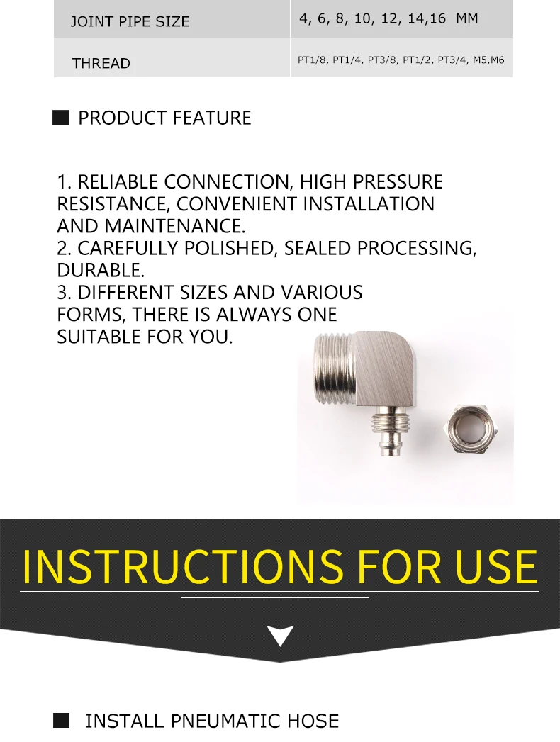 Description Picture 5 of itemKL-PL Hose Coupler Tube Through Quick Joint OD 4/6/8/10/12mm Connector Pneumatic Elbow Fast twist Fittings