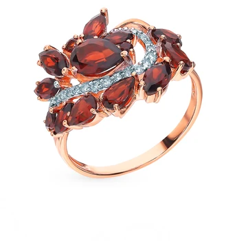 

Gold ring with cubic zirconia and Garnet sunlight sample 585