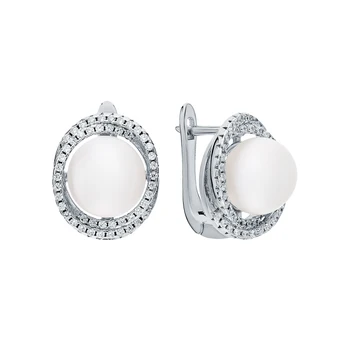 

Silver earrings with pearls cultured and cubic zirconia sunlight sample 925