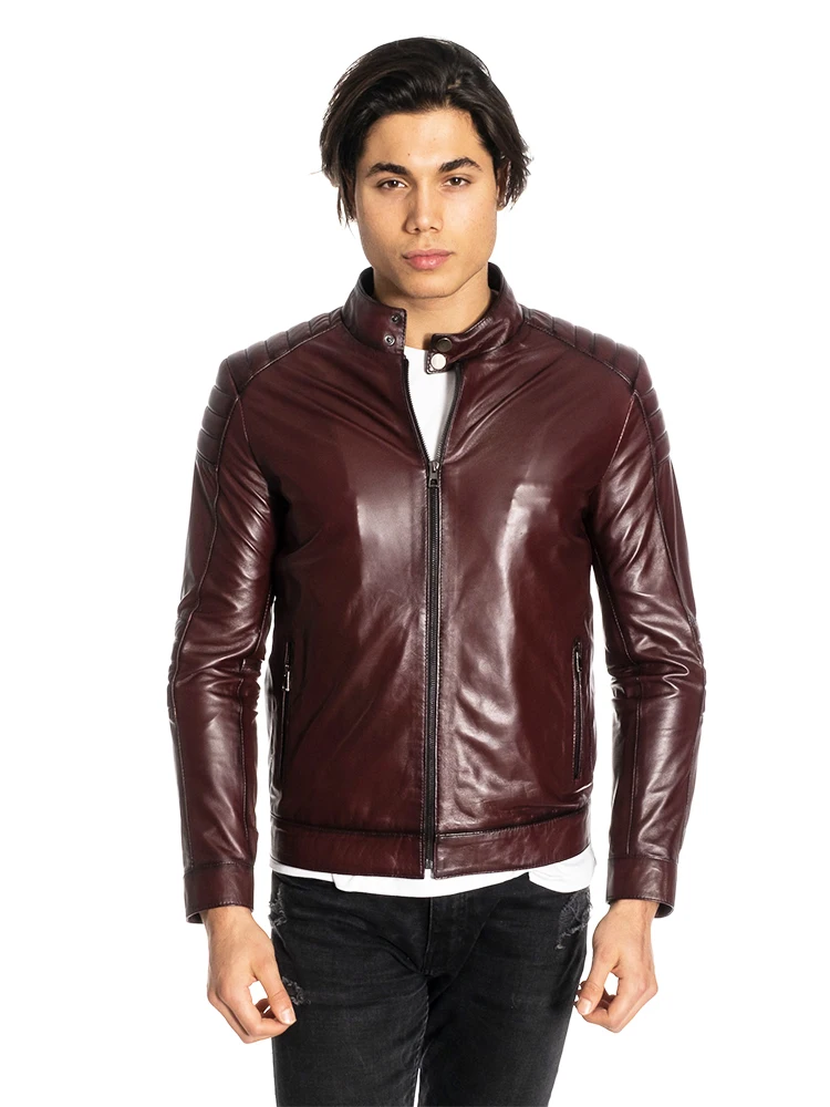 

Genuine Soft Lambskin Leather Jacket Handmade Man Brown Jacket Biker Motorcycle Style Jacket Bomber Real Fur Coat Custom Produc