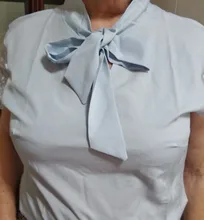 Umeko de corbata de lazo de 2019 de verano de manga corta de gasa Casual blusa de talla grande 5xl Oficina dama Blusas