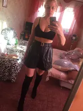 2020 Winter New Women Orange Color PU Bermuda Shorts Faux Leather Belted Shorts