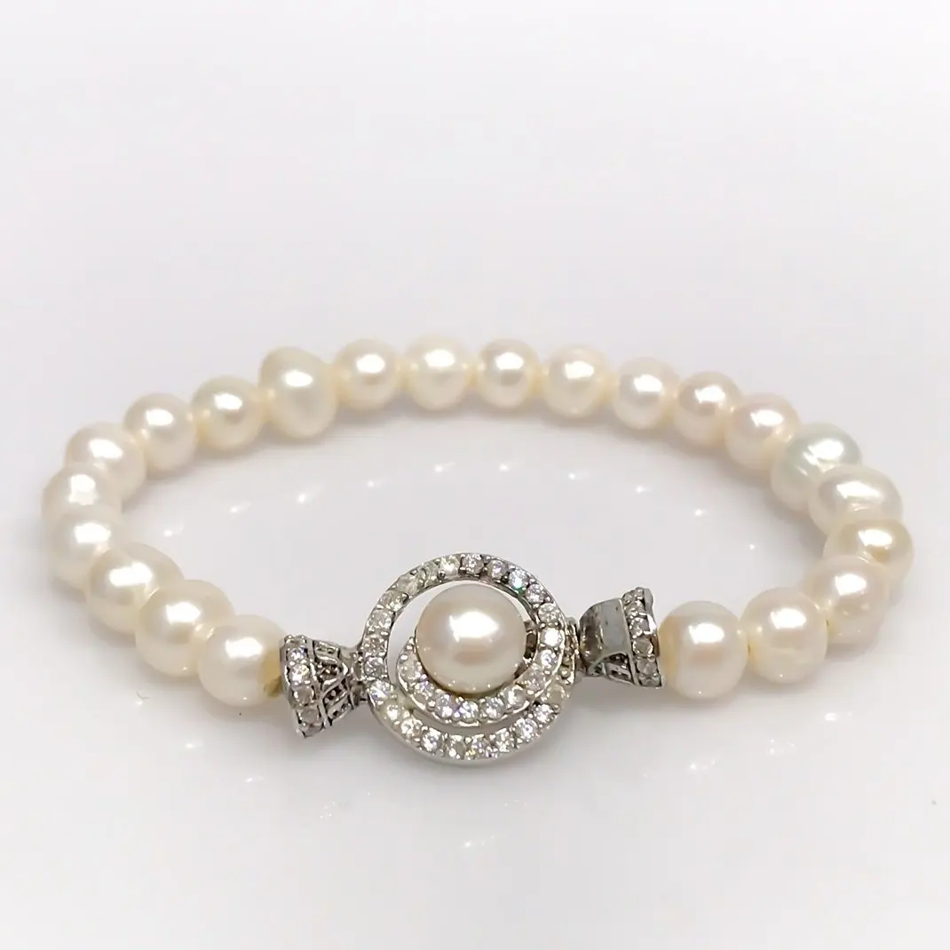 Simple Polite Stone Silver With Pearl Bracelet