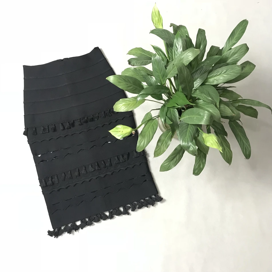 BANDAGE New Chic Autumn Office Lady Pencil Skirt Elegant High Waist Tassel Fringe Bodycon Hollow Out Party Skirt Knee Length