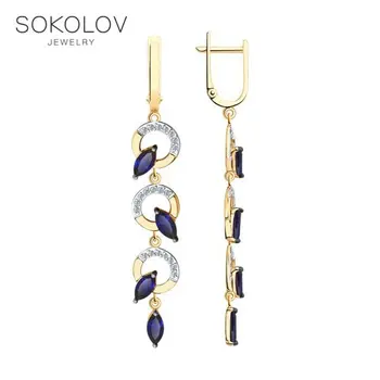 

Drop Earrings with stones SOKOLOV gold with blue corundum (synthetic) and cubic zirkonia fashion jewelry 585 women's male, long earrings