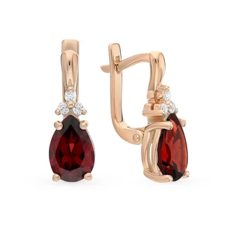 

Gold earrings with cubic zirconia and Garnet sunlight sample 585