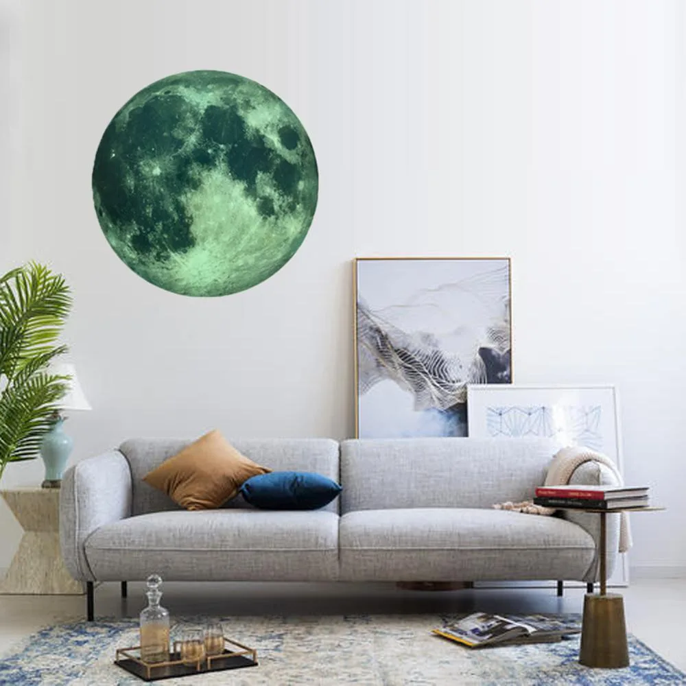 Luna luminosa 3D para el hogar, pegatina de pared de 12/20/30cm para decoración de habitación de niños