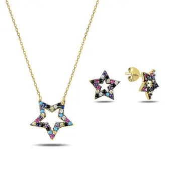 

Angemiel 925 Sterling Silver Mixed Color Zircon Cubic Zirconia Star Set-Gold Plated