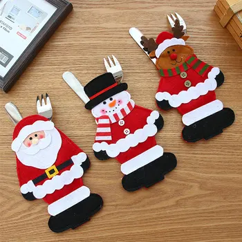 

12pcs Mini Snowflake Christmas Stocking Cover Bag Tableware Silverware Knives Forks Holders Pockets Pouchs Xmas Party Home Decor