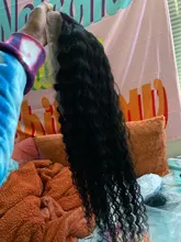 Peluca Frontal de onda profunda, pelucas de cabello humano con encaje Frontal, mojado y ondulado, transparente, rizado, brasileño