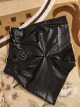 2020 Winter New Women Orange Color PU Bermuda Shorts Faux Leather Belted Shorts