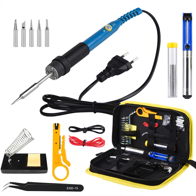 

QHTITEC soldering iron kit LCD Display Adjustable Temperature 60W Ceramic Heater Soldering Tips Solder Welding Tools