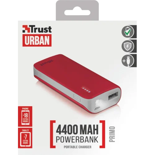 Внешний аккумулятор Powerbank 21226 Trust PRIMO 4400mAh красный