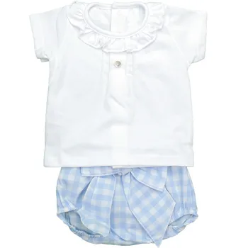 

Calamaro, Set of white ruffle shirt with checkered polo shirt and bow, Sizes: 1-12M, 100% cotton, Baby boy clothes.