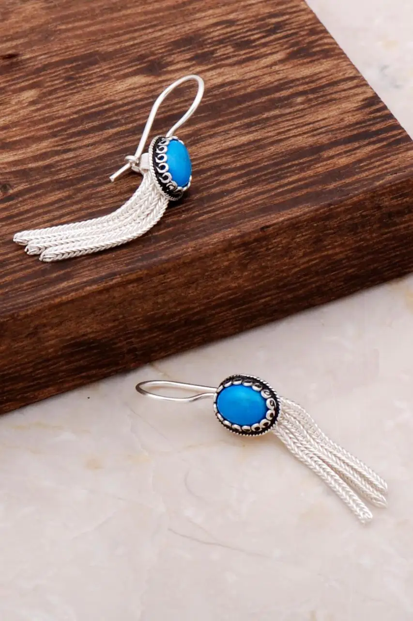 

Turquoise Stone Handmade Shaking Silver Earring 4920 High Quality Hand Made Original Filigree Silver Jewellery Gift for Women