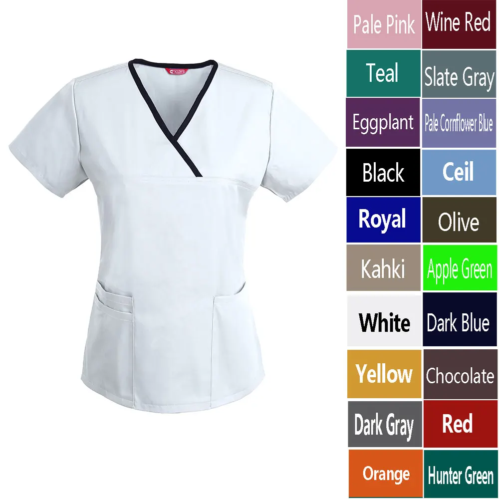 Women's Scrub Tops Nursing Uniform Blouse Short Sleeve Top with Pockets