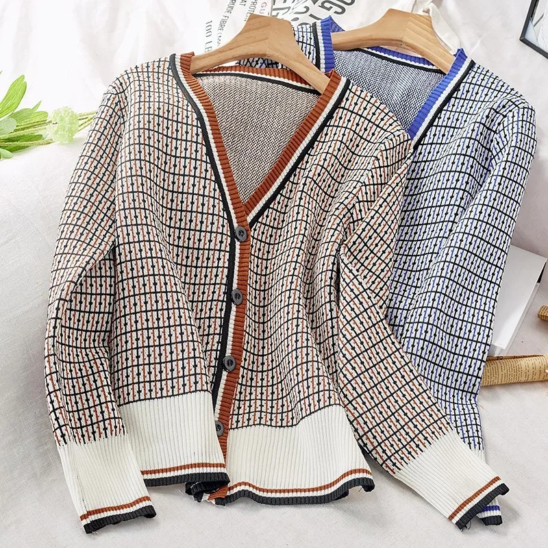 

NiceMix Women Sweater Cardigans Single Breated Officewar Jumpers Patchwork Plaid Sweater Poncho Elegant Cardigans sueter mujer