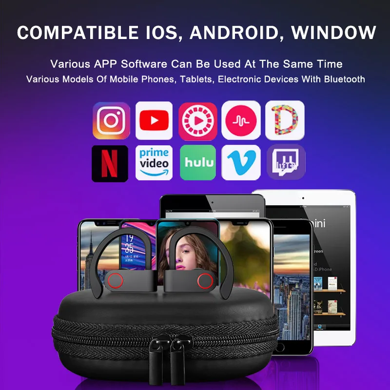 Беспроводные спортивные наушники TWS Bluetooth 5,0 наушники с ушным крюком для бега с шумоподавлением стерео наушники с микрофоном IPX4 водонепроницаемые