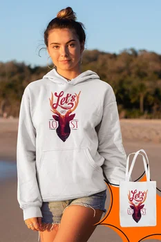 

Angemiel Wear Lets Get Lost Deer White Women 'S Hooded Sweatshirt Bags Kombin