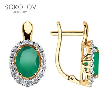 

Sokolov drop earrings with stones in gold with agate and cubic zirconia fashion jewelry 585 women's male, long earrings