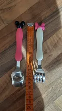Juego de tenedor cuchara de seguridad de acero inoxidable para bebé, 2 uds., cubiertos de alimentación para niños pequeños, ratón de dibujos animados, vajilla MBG0359