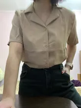 Blouse Women Shirt Tops Cardigan Short-Sleeve Office Loose Formal Yellow Casual Fashion