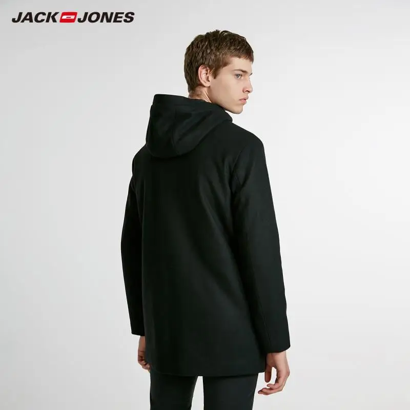 JackJones зимняя мужская парка с капюшоном шерстяное пальто Повседневная Длинная стеганая куртка пальто мужская одежда 218427506