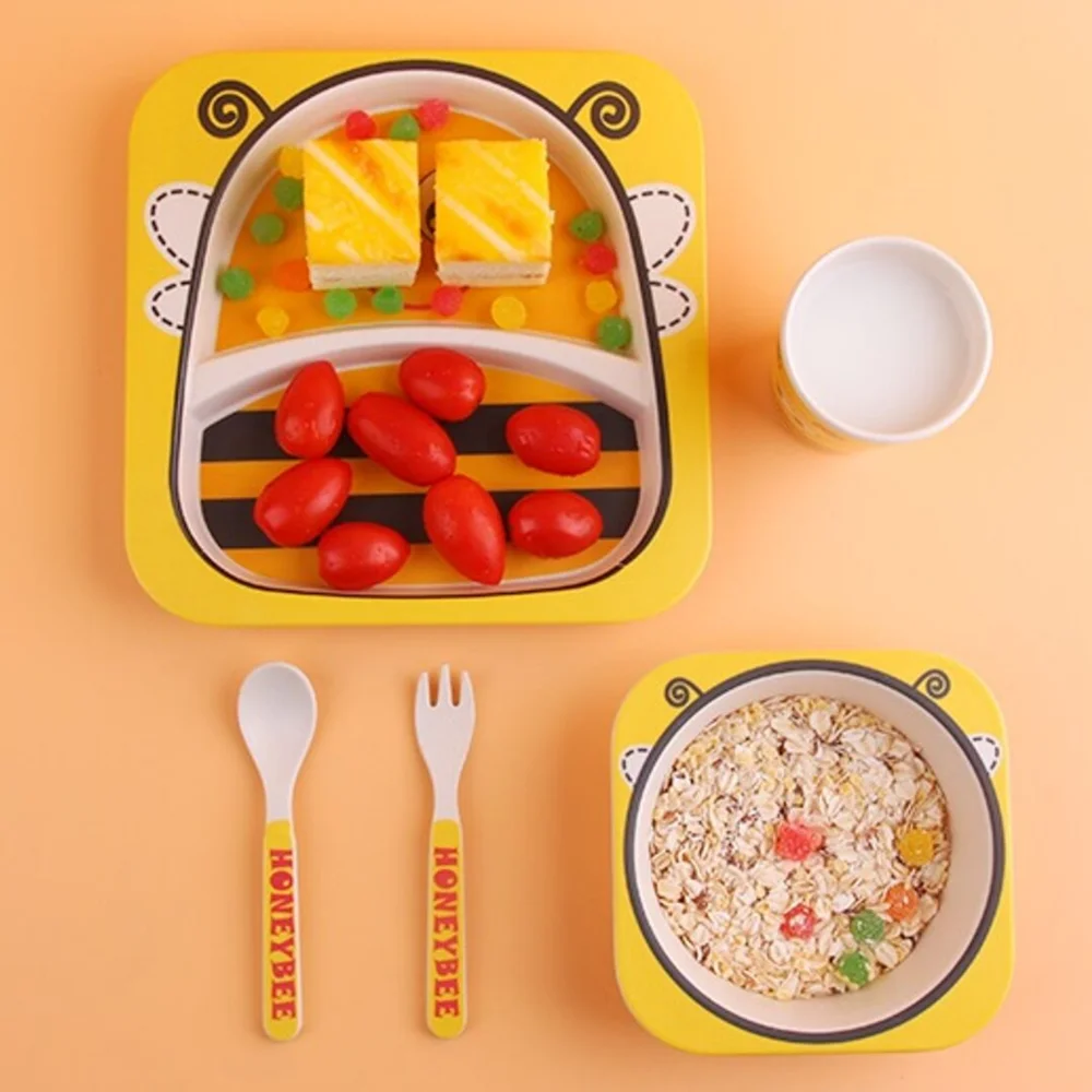 Bamboo tableware, dinner set for children, 5in1, eco-friendly tableware, bamboo fiber, for kids, gifts, Cosmos, Bee, Batman
