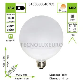 

BOMBILLA LED REDONDA 18W 220-240V E27 3000K