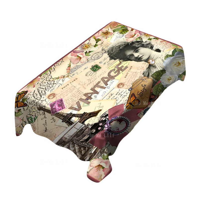 

Modern Summer Vacation Novelty Women Grunge Edition Blank Vintage Paris Postcards Collage Tablecloth By Ho Me Lili