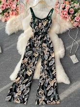 

Summer Women Casual Floral Print Sleeveless Jumpsuit Rompers Female Lace-up Sashes Wide Leg Holidays Loose Jumpsuits