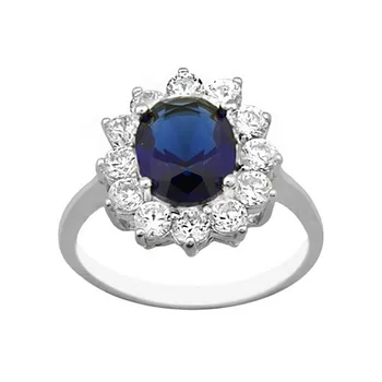 

Silver Ring 925 Sterling m plain woman flower center stone blue petals zircons