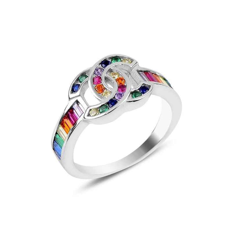 

Silver 925 Sterling CC Multi-Colored Baguette Zircon Stone Ring