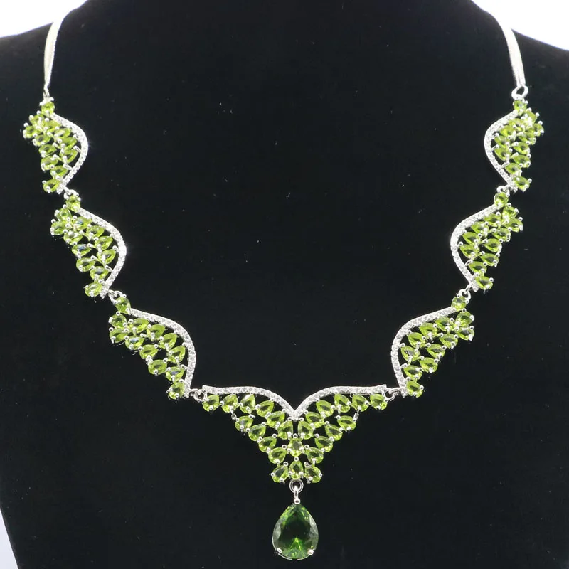 38x35mm Ravishing 20g Created Green Peridot Christmas Gift Woman's Silver Necklace Length 19.5-20.5inch | Украшения и