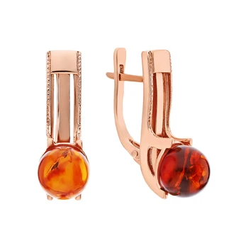

Silver earrings with amber sunlight sample 925