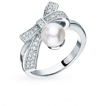 

Silver ring with cubic zirconia and pearls sunlight
