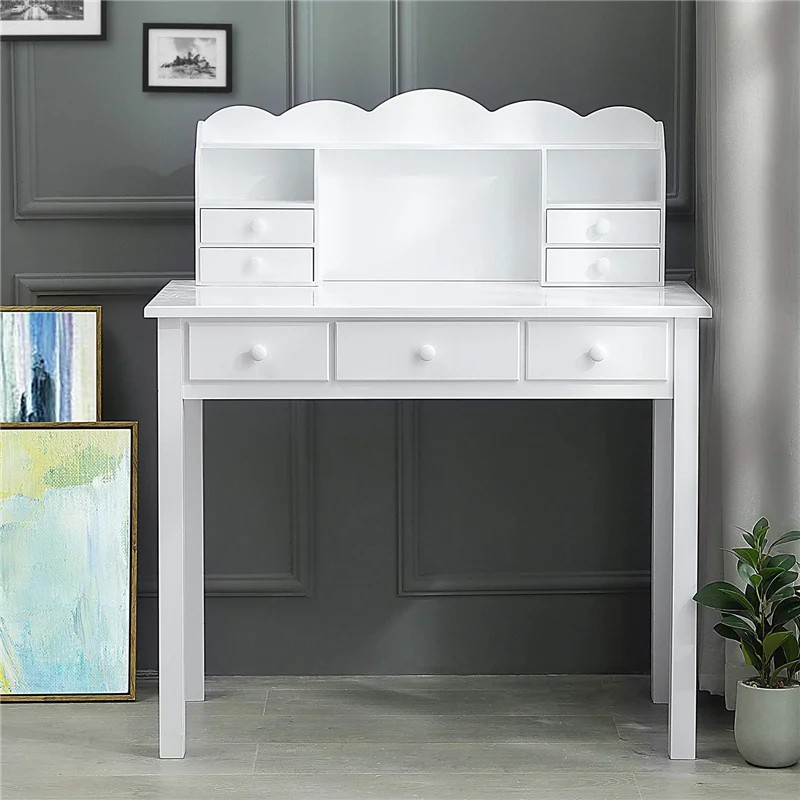 ADORNEVE Small White Writing Desk With Hutch And USB Ports, Inch Home