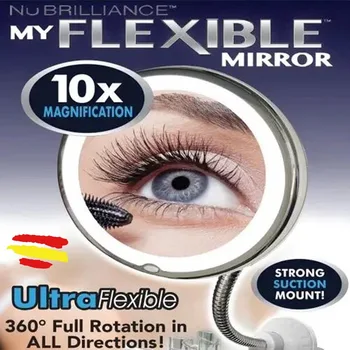 

FLEXIBLE MIRROR so bathroom 10X magnifying LED light built in MIRROR suction cup strong clip strip