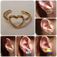 Pendientes de corazón hueco sin Piercing para oreja, Color dorado pequeño, Clip de cartílago falso, joyería para mujer