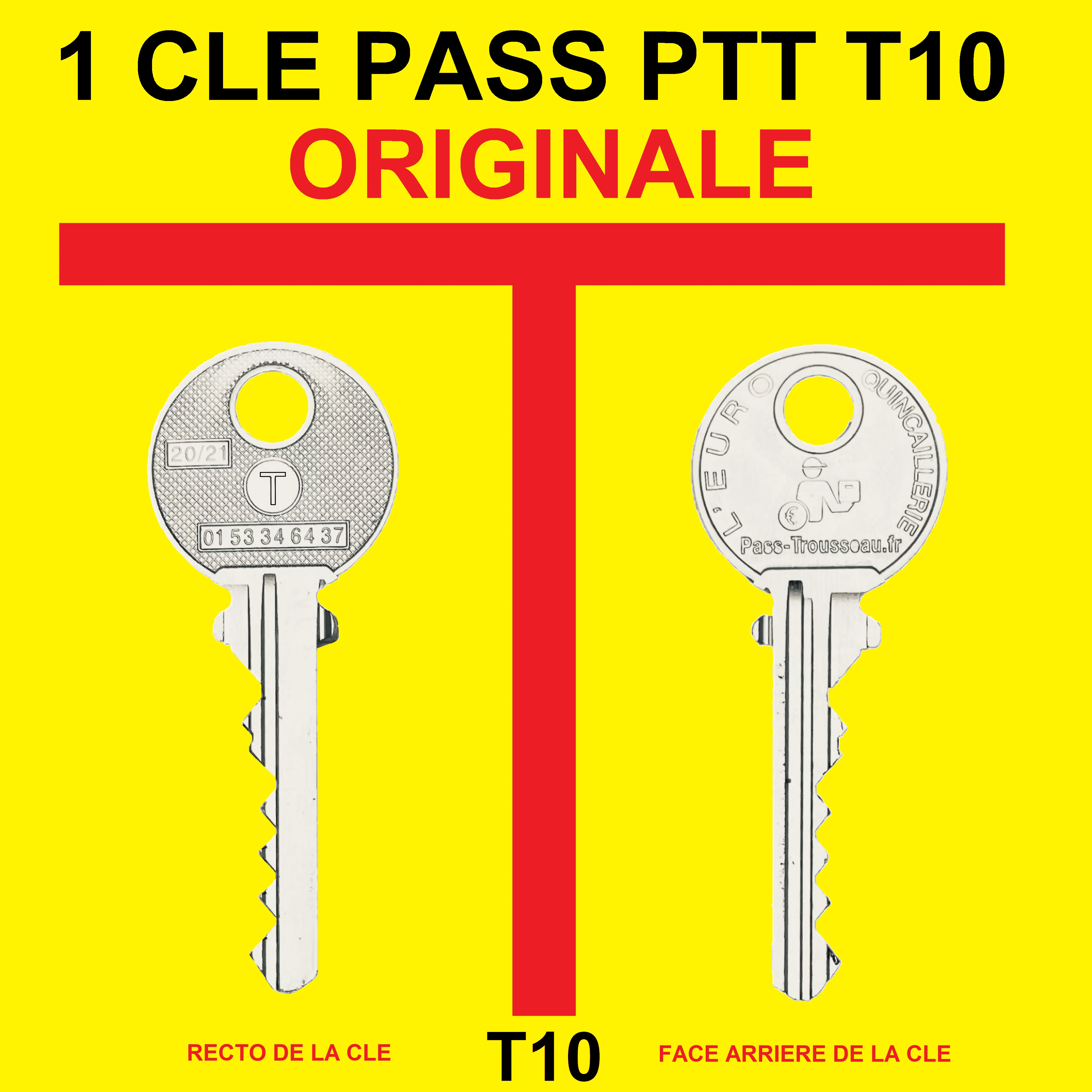 Cle ptt Pass T10 pour boites aux lettres universel